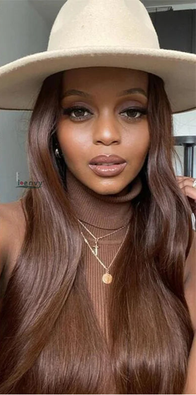 Dark Brown & Ginger Blonde Straight Wig | 13x4 Transparent Lace Front Peruvian Human Hair (Pre-Plucked) Luxegan
