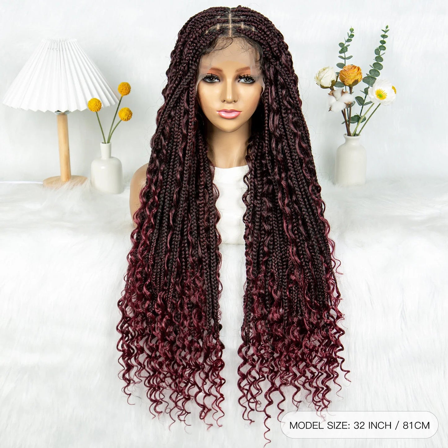 32" Natural Boho Knotless Braids Wig | HD Lace Front | Baby Hair | Synthetic Luxegan