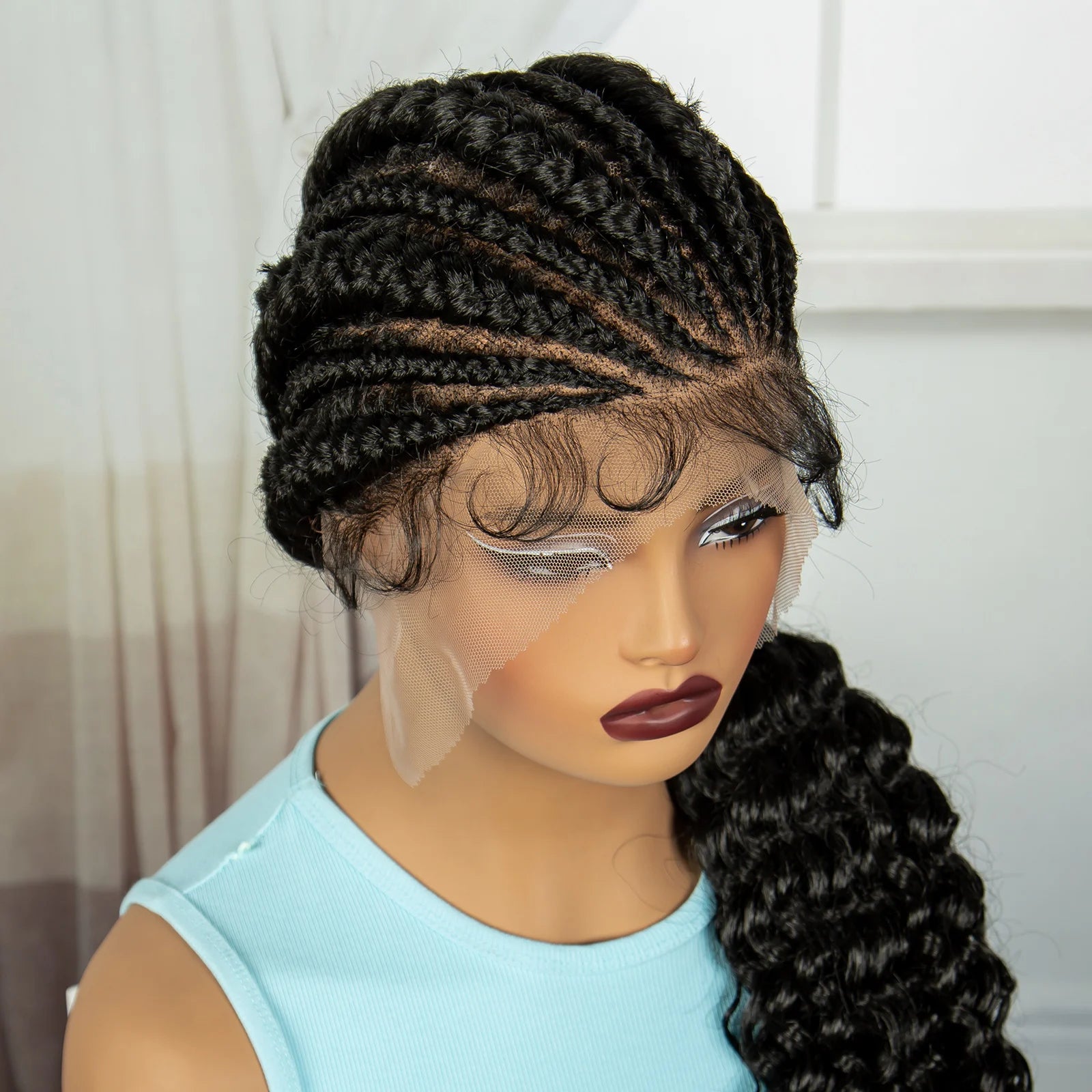 30" Cornrow Knotless Ponytail Braids Wig | Full Lace Frontal Luxegan