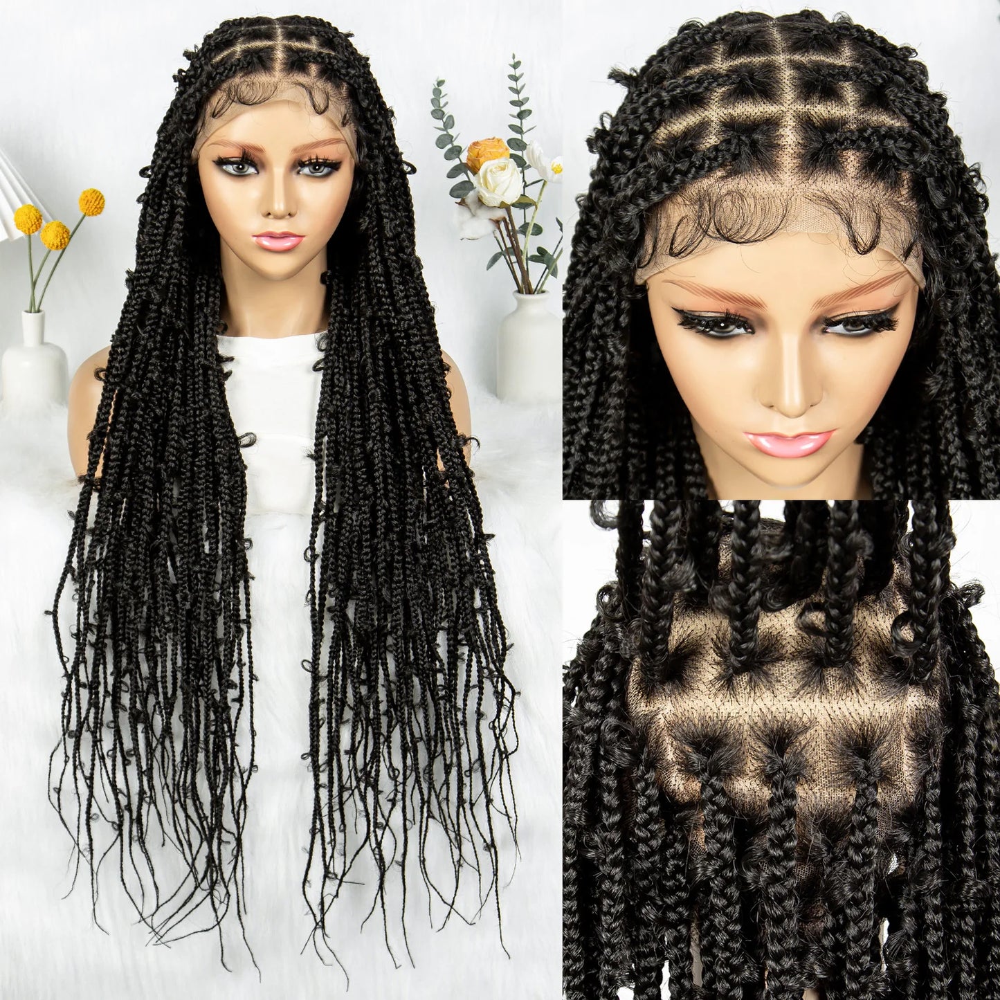 Kima Butterfly Crochet Box Braided Wigs Synthetic Cornrow Full Lace Wig Dreadlocks Wig Crochet For Black Women