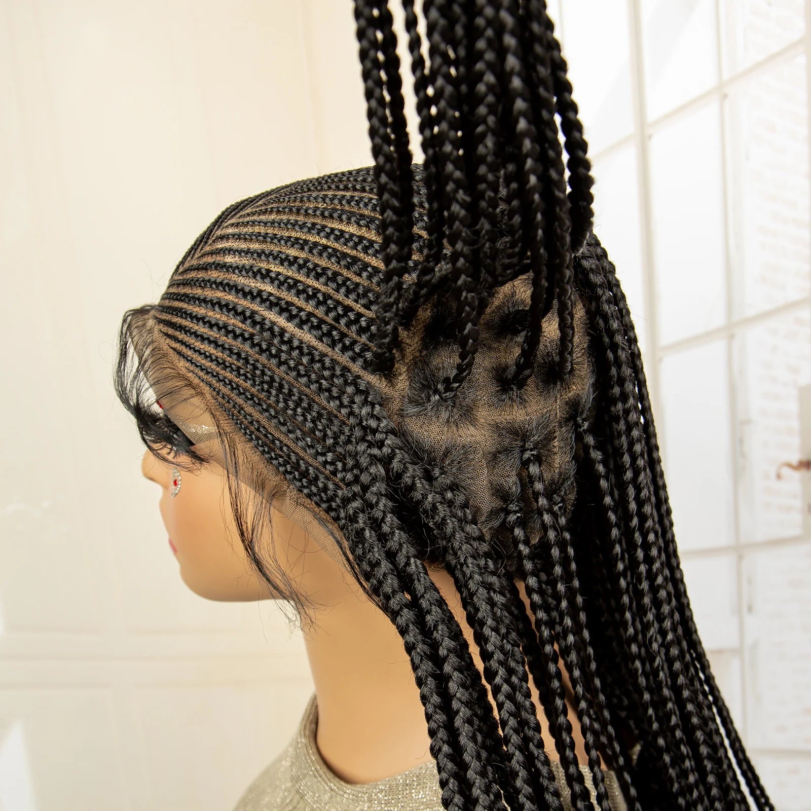 36" Full Lace Afro Cornrow Wig | Knotless Box Braids | Kanekalon Hair | For Black Women
