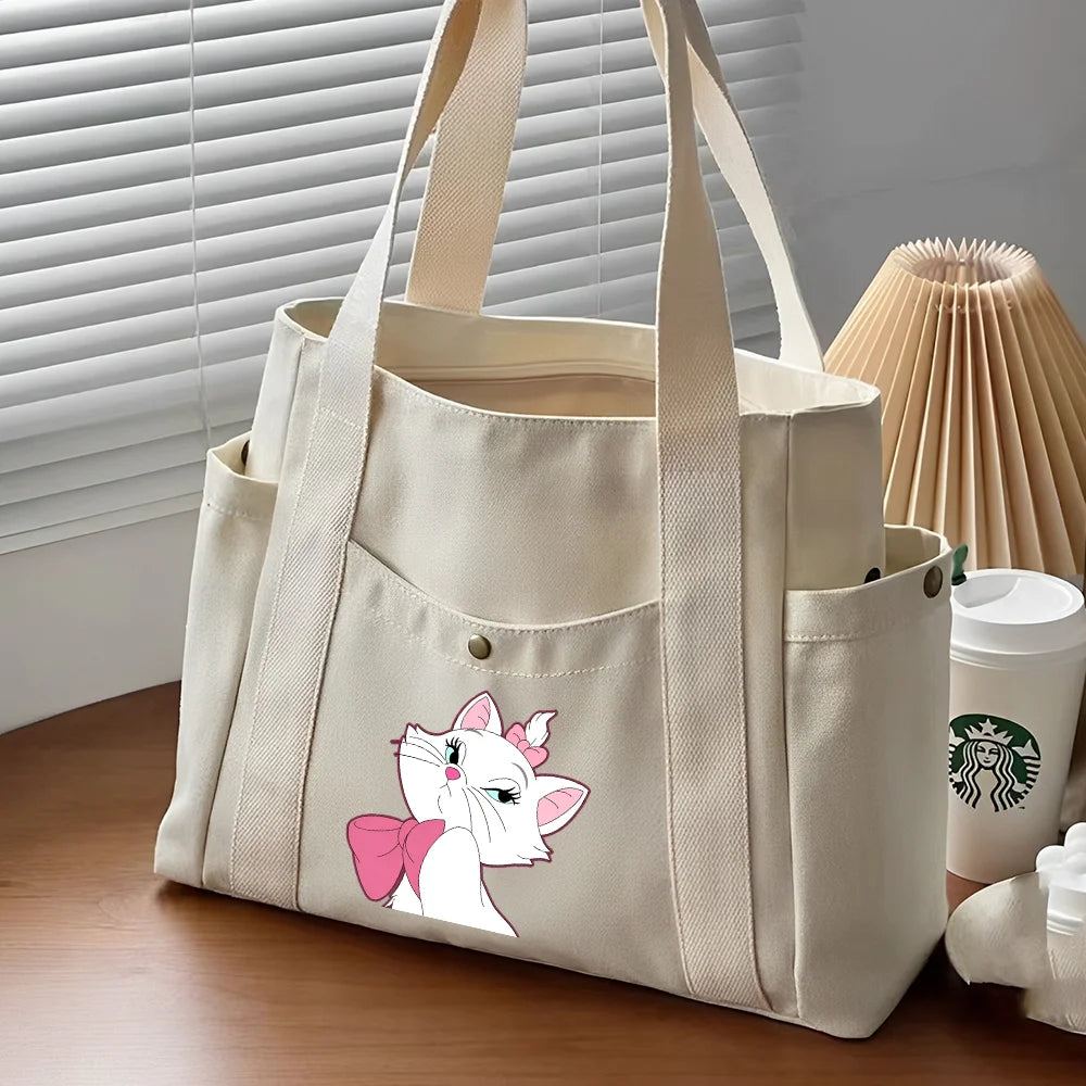 The Aristocats Marie Cat Large Capacity Canvas Tote Bags | Work Commuting Carrying Bag Student Outfit Book Shoulder Shopping Bag Luxegan