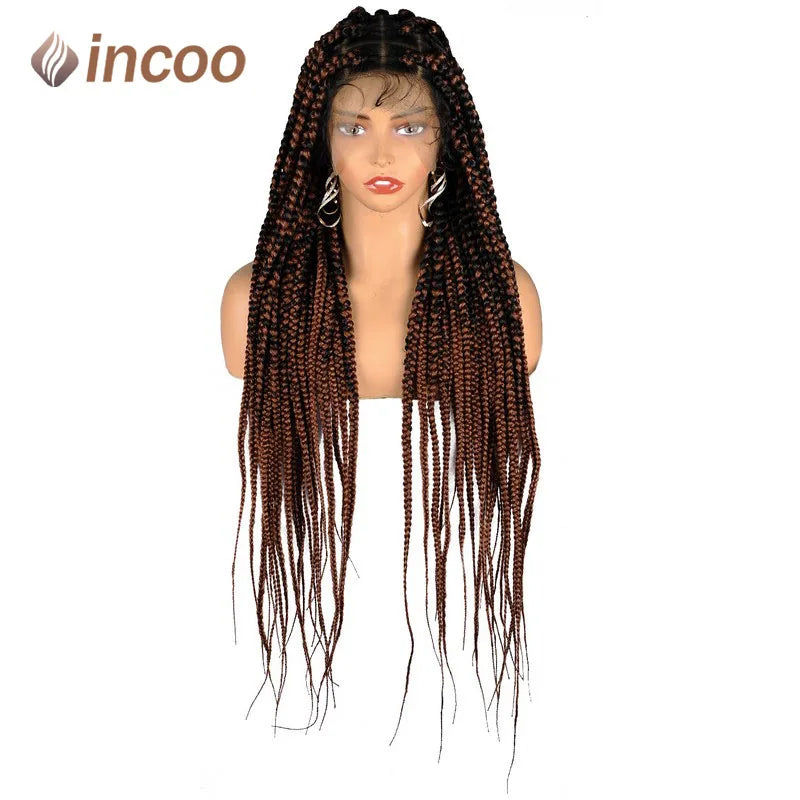 36" Knotless Square Box Braids Wig | Full Lace Frontal | Baby Hair | Afro Women Luxegan