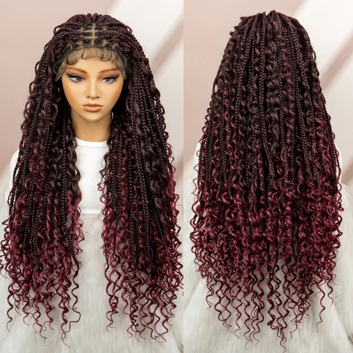 32" Boho Knotless Braided Wig | Bohemian Box Braids | Lace Front Wig with Baby Hair | Synthetic Hair