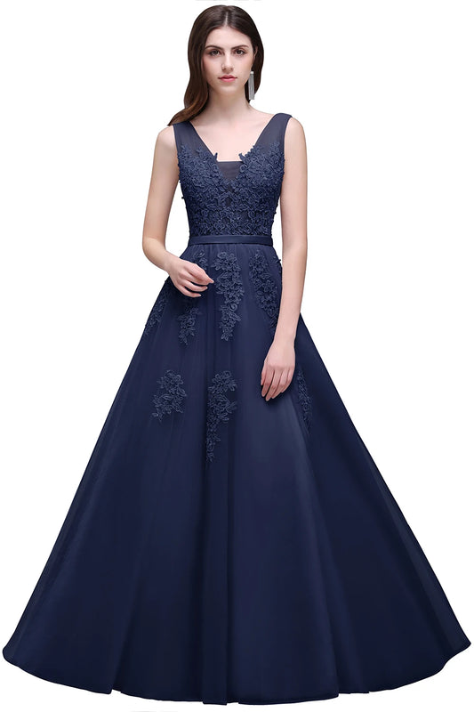Women's Burgundy Velvet Evening Gown | Lace Appliques Tulle Prom Dress | Sexy V-Neck Backless Formal Party Dress | Premium Knit Sleeveless Floor-Length A-Line Vestido Model CPS304 Luxegan