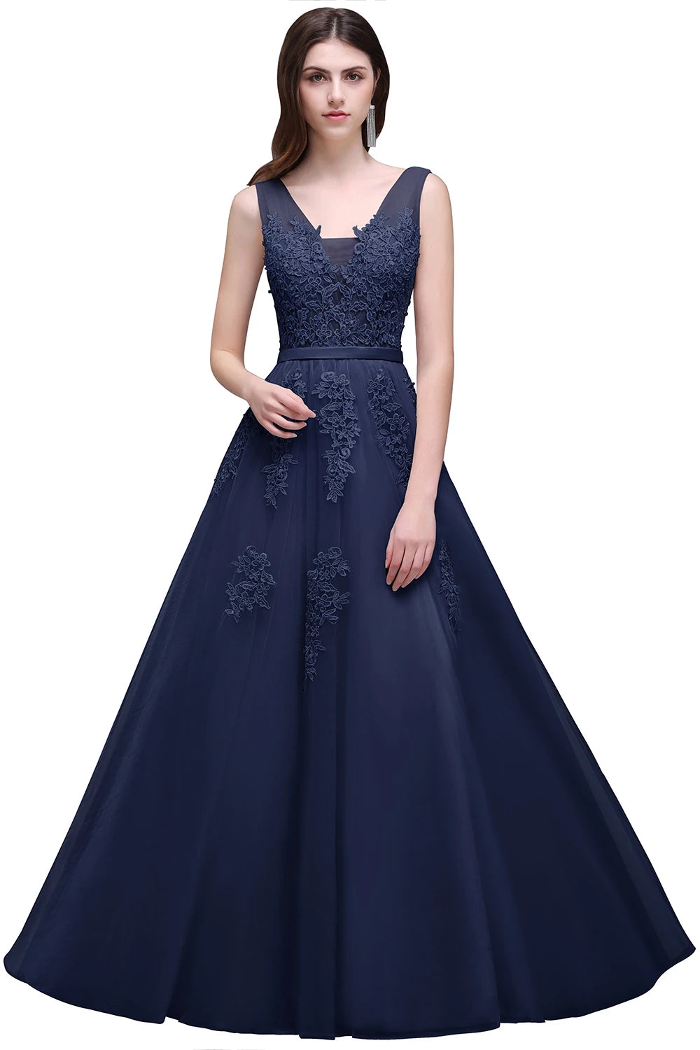 Women's Burgundy Velvet Evening Gown | Lace Appliques Tulle Prom Dress | Sexy V-Neck Backless Formal Party Dress | Premium Knit Sleeveless Floor-Length A-Line Vestido Model CPS304 Luxegan