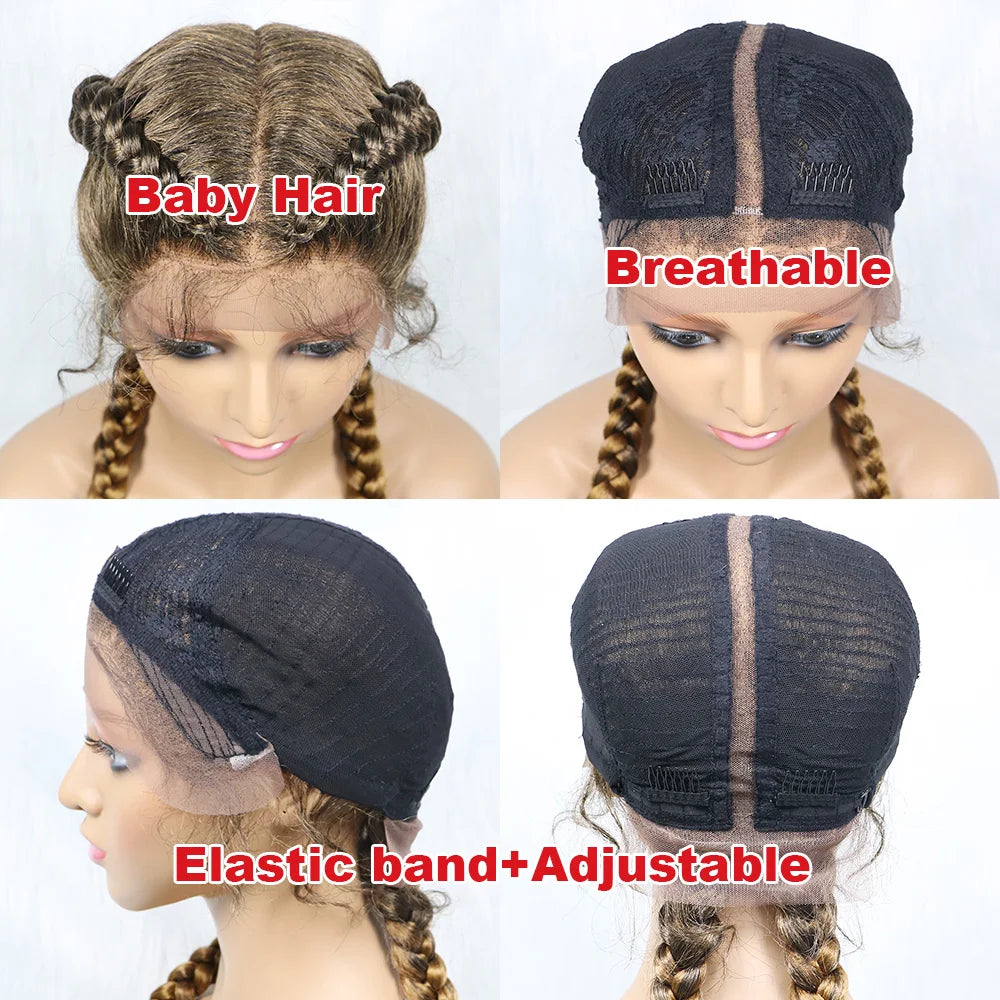 Handmade Double Dutch Cornrow Braided Wig | Natural Black Lace Front | Baby Hair | Kanekalon Synthetic Wig for Women Luxegan