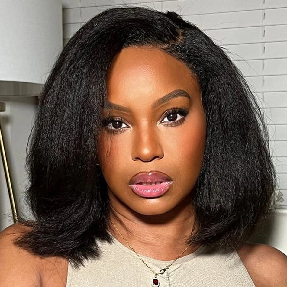 13x4 Glueless Kinky Straight Bob Wig | Ready-to-Wear | Brazilian Remy Human Hair