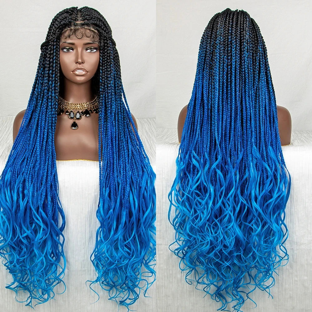 36" Water Wave Braided Wig | Lace Front | Baby Hair | Long Braids Luxegan