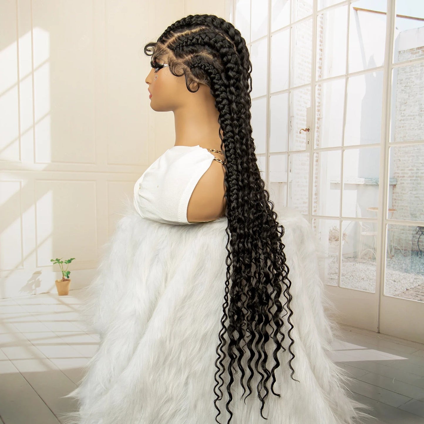 Boho Cornrow & Knotless Box Braids Wig | Full Lace | Kanekalon Hair | Women's Braided Wig Luxegan