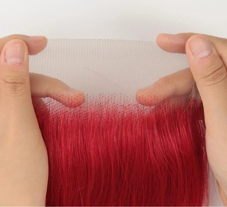 180% Density Red Straight 4x4 Lace Closure | 100% Brazilian Human Hair (Pre-Plucked, Transparent Swiss Lace) Luxegan