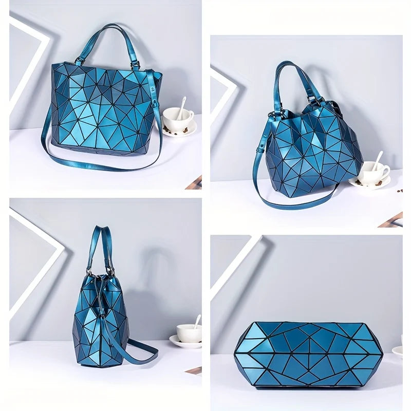 Matte Geometric Diamond Shoulder Bag | Large Capacity PU Leather Bucket & Crossbody Tote Handbag for Women Luxegan