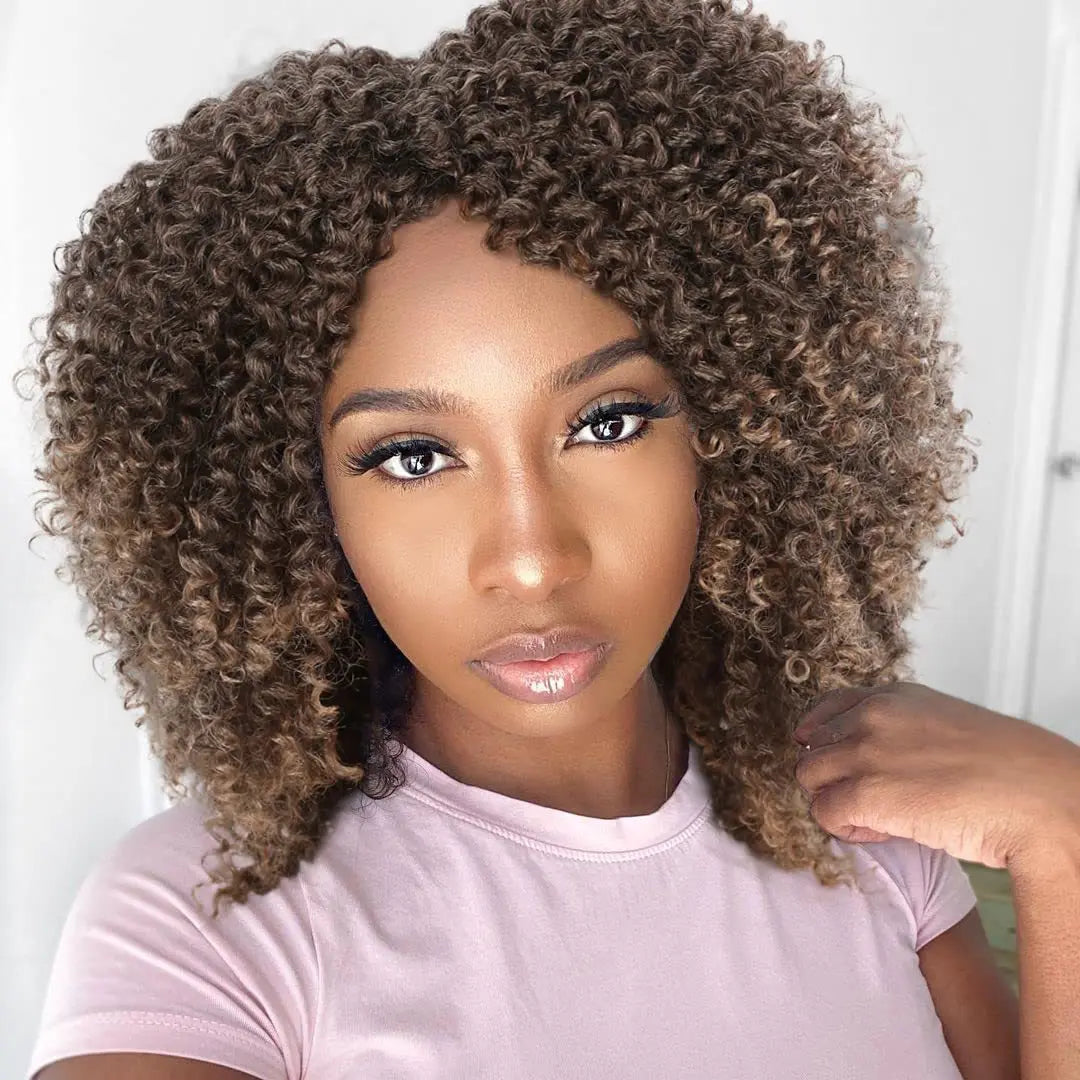 Short Curly Burgundy & Black Wig | Side Part Synthetic Cosplay Wig | 150% Density Luxegan