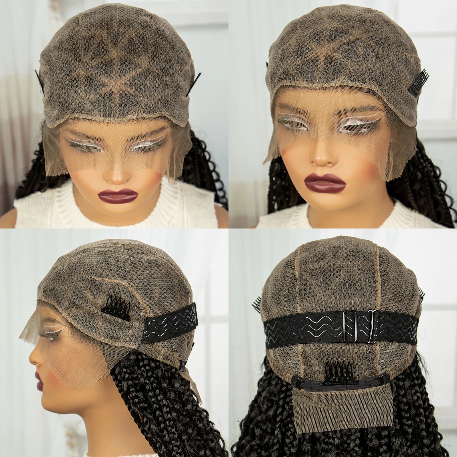 32 Inch Natural Curly Boho Box Braids Wig - Knotless - Full Lace - Synthetic - with Baby Hair Luxegan