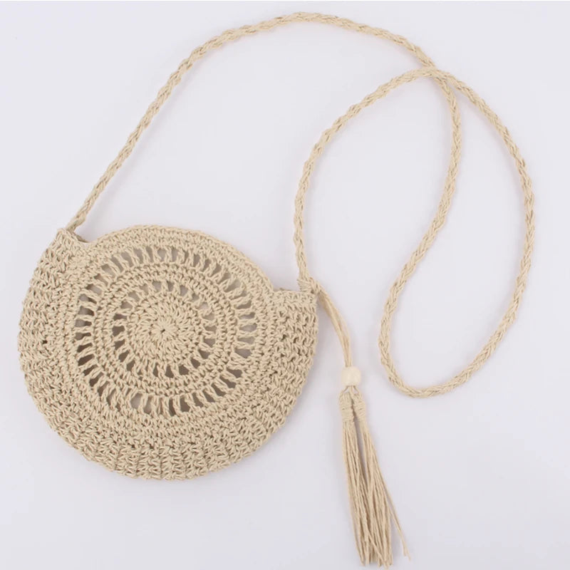 Round Soft Paper Rope Shoulder Bag | Tassel Summer Beach Handmade Crossbody Bag Luxegan