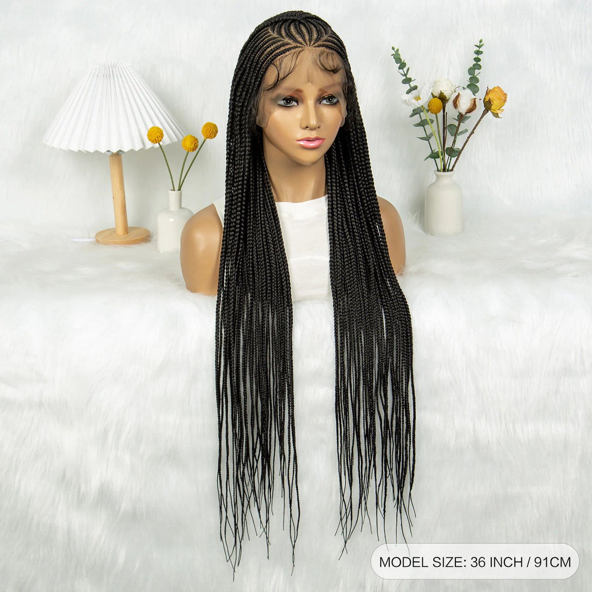 Box Braids Wig 36Inch Cornrow Braided Wigs Synthetic Full Lace Braided Wig for Black Women Blended Lace Front Braiding Hair Wig Luxegan