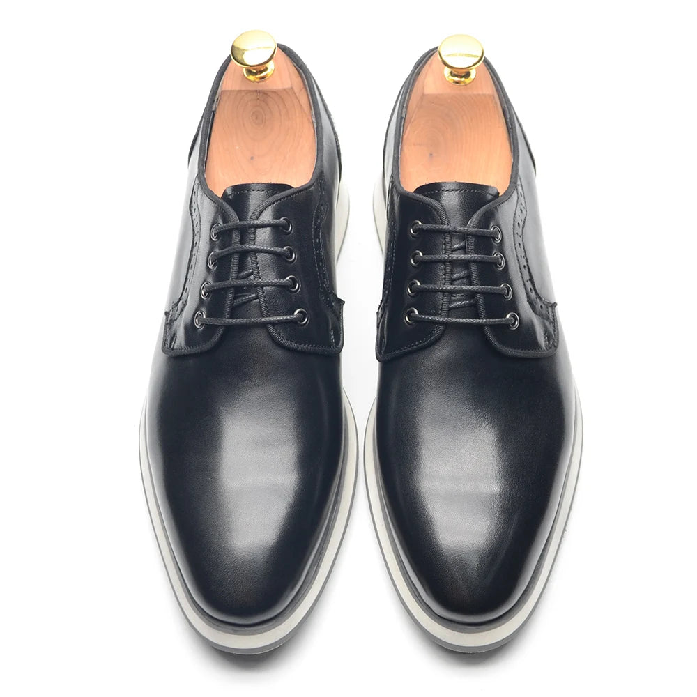 Men's Blue & Black Genuine Leather Derby Dress Shoes | Classic Casual & Business Oxfords (Breathable) Luxegan
