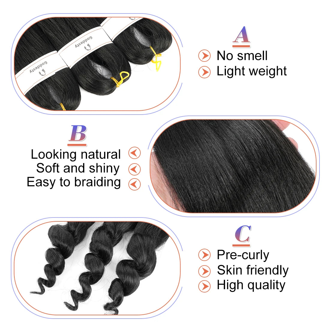 Pre-Stretched French Curly Braiding Hair - Natural Black Crochet Braids (Hot Water Setting)