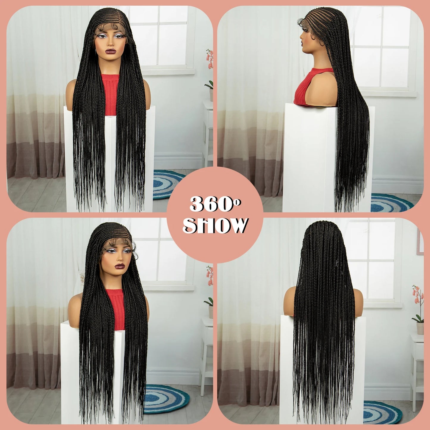 36" Cornrow Braided Full Lace Frontal Wig | Knotless Braids | Synthetic Braided Wig with Baby Hair for Black Women Luxegan