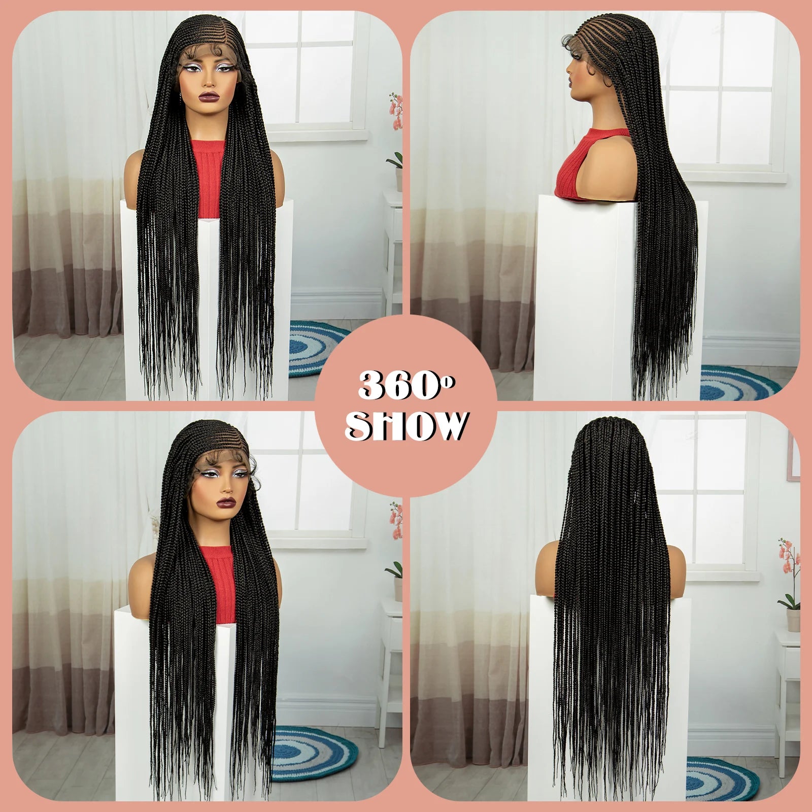 36" Cornrow Braided Full Lace Frontal Wig | Knotless Braids | Synthetic Braided Wig with Baby Hair for Black Women Luxegan