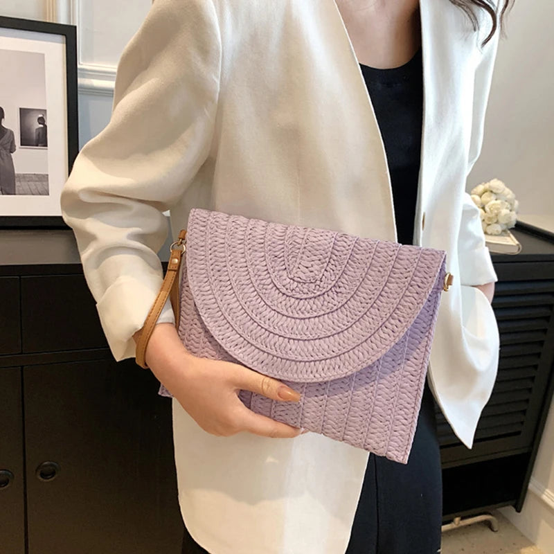 Summer Travel Beach Bag Straw Woven Clutch Bag | Fashion Designer Crossbody Shoulder Bag for Women (Handbag Ladies Wrist Wicker Bag) Luxegan