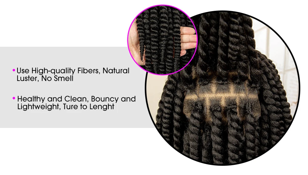 16 Inch Brown Twisted Braided Bob Wig | Full Lace | Kanekalon Fiber | For Black Women - Luxegan