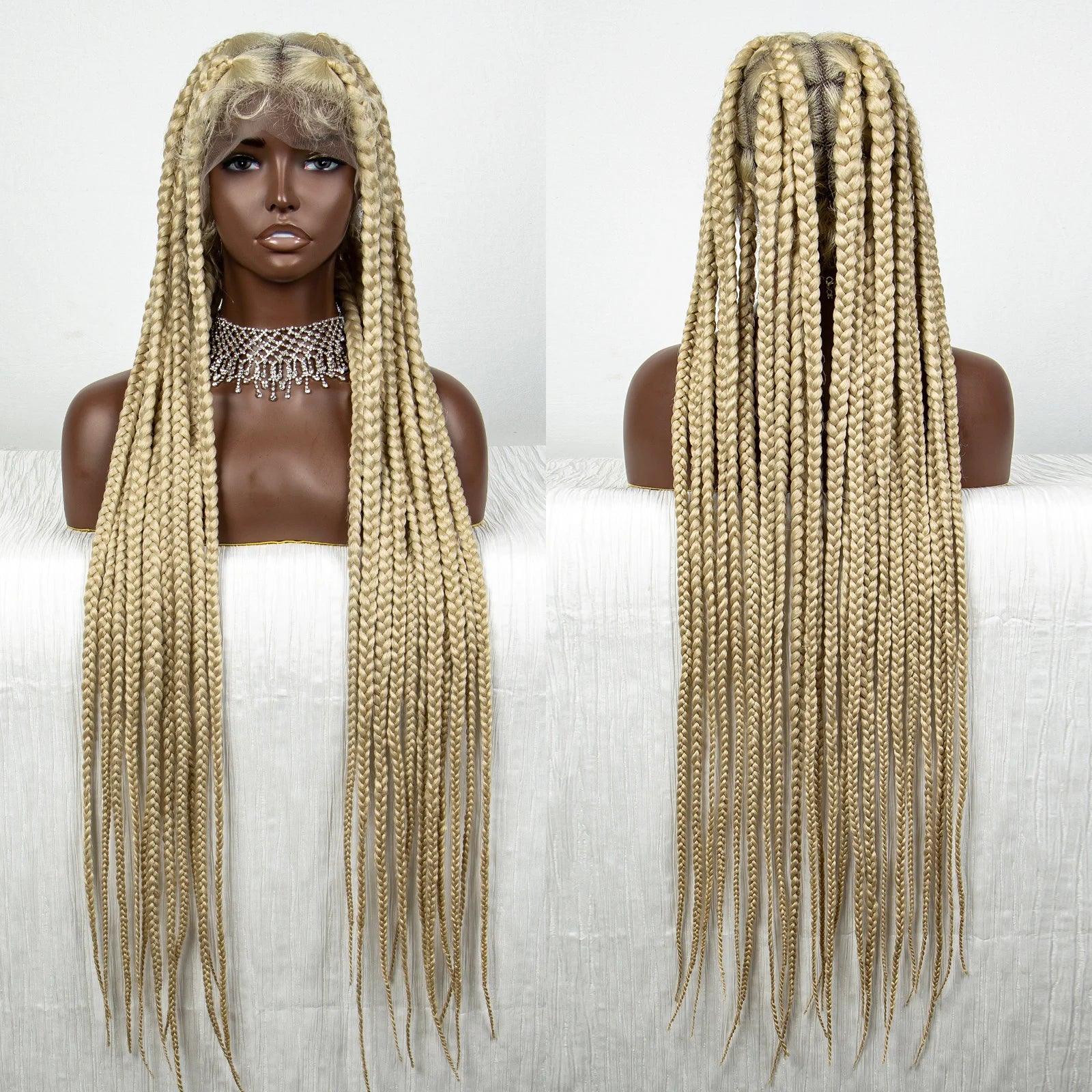 36" Orange Knotless Box Braids Wig | Transparent Full Lace | Baby Hair Luxegan