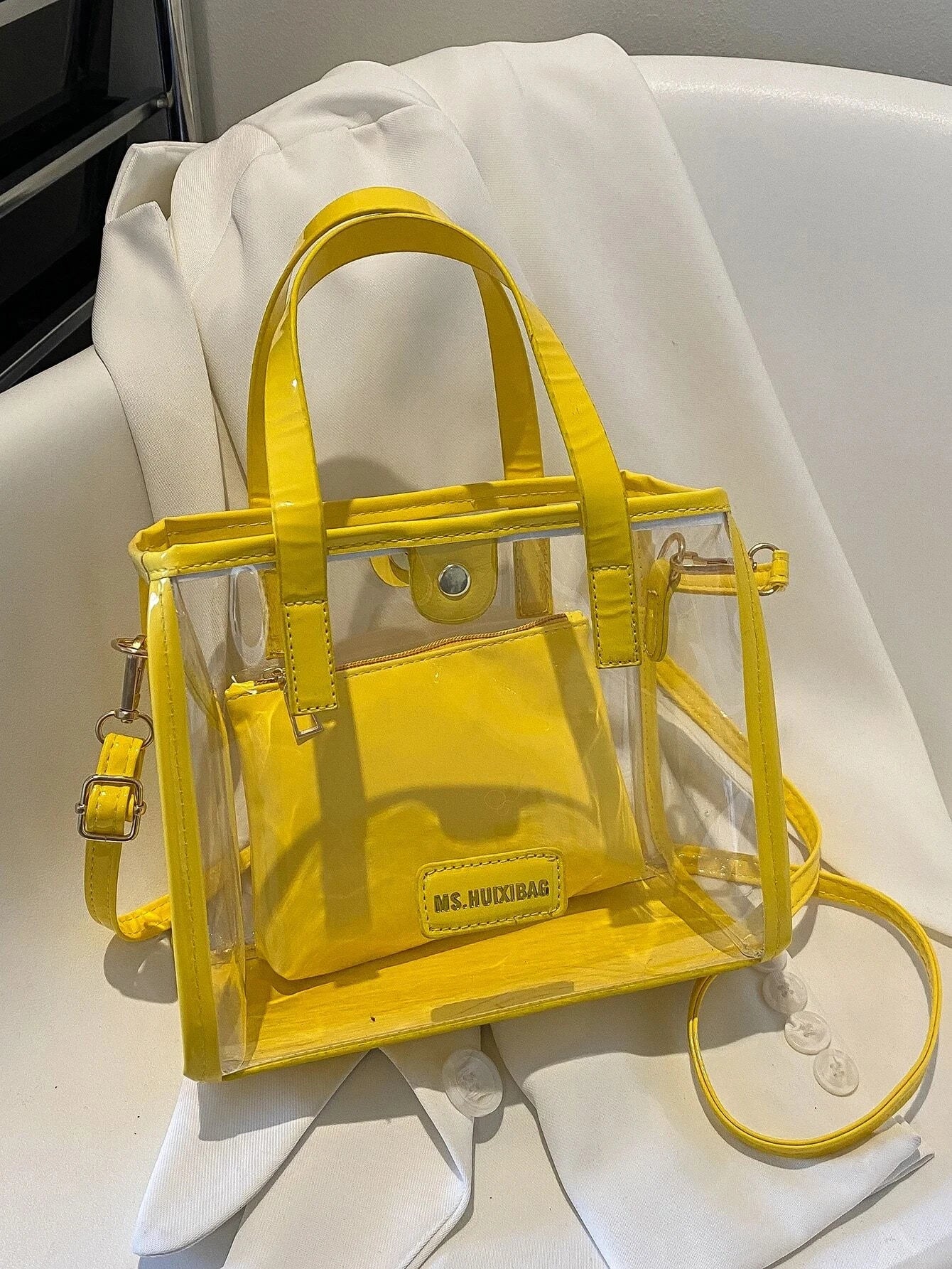 Trendy Stylish Transparent "Mother-Law" Tote Bag | Waterproof & Sandproof PVC Beach Bag | Fashionable Women’s Clear Shoulder Bag with Hasp Closure Luxegan