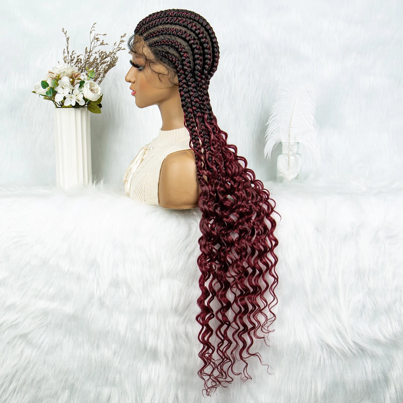 2024 KIMA Cornrow Water Wavy Braided Full Lace Wig with Baby Hair | Synthetic African Braid Lace Front Wig Luxegan