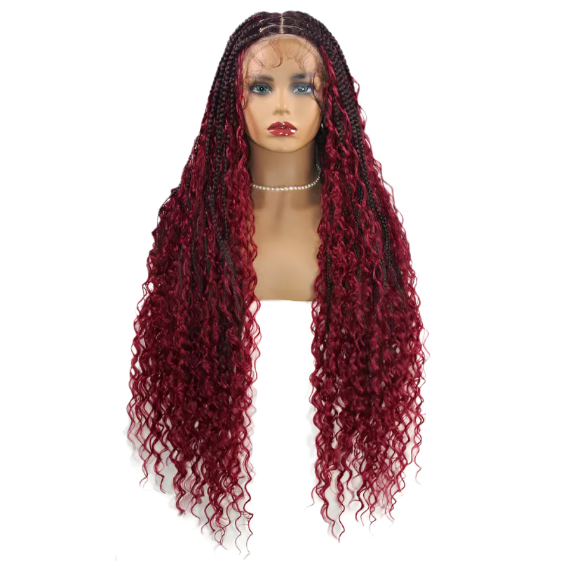 360 Synthetic Lace Front Box Braids Wig Bohemian Goddess Locs Braided Wig With Baby Hair Full Lace Braided Wigs Women Ombre Wig Luxegan