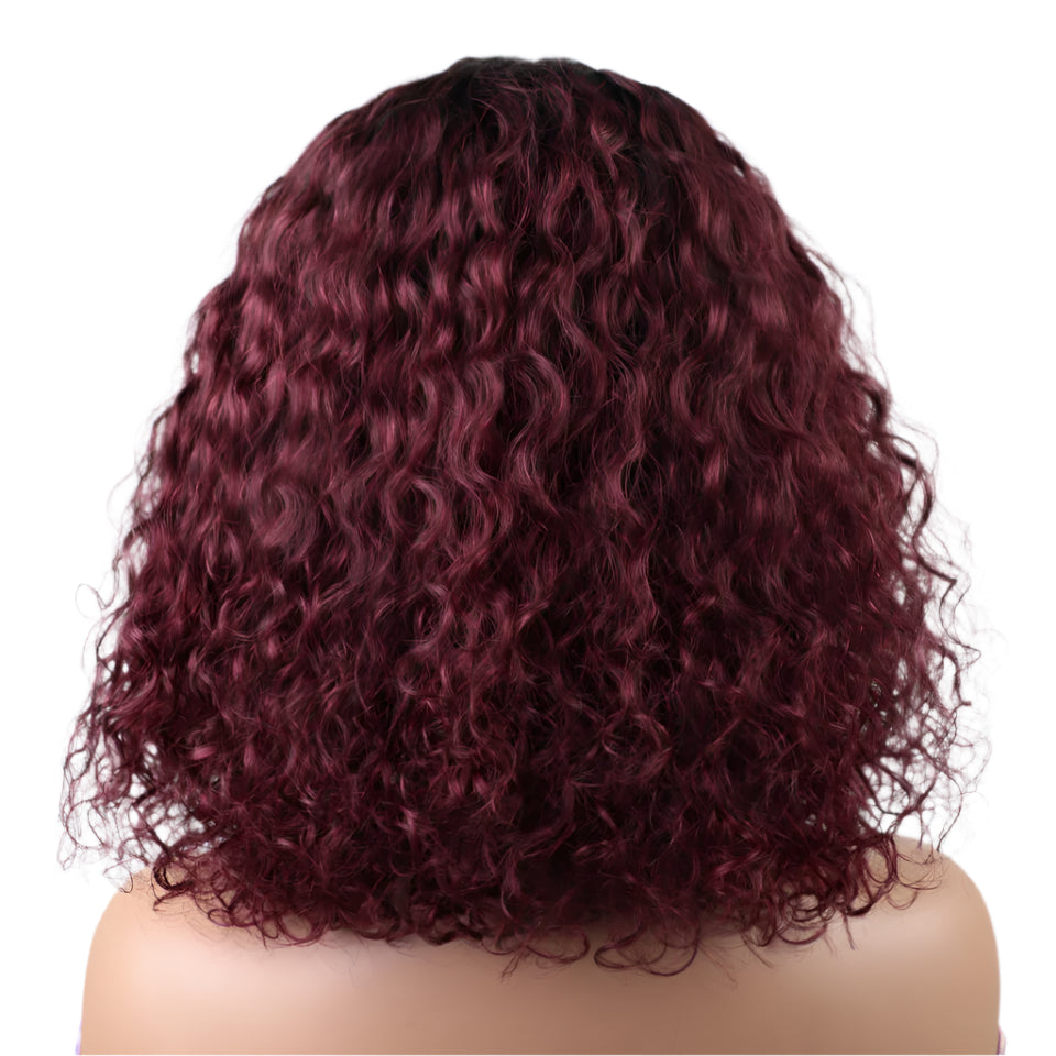 Rebecca Ombre Brown Curly Wig with Bangs | Loose Deep Wavy Brazilian Remy Human Hair Luxegan