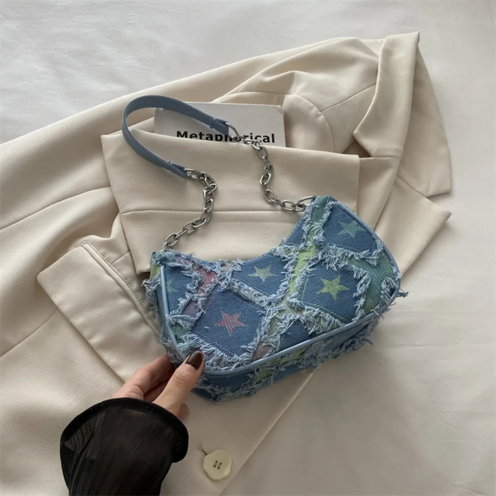 Trendy New Design Single Shoulder Bag | Vintage Y2K Denim Underarm Bag | Korean Star Women's Handbag Luxegan
