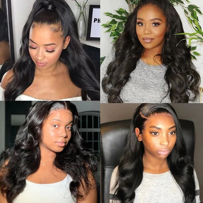 200% Density Body Wave 13x6/13x4 Lace Frontal Wig - Peruvian Remy Hair - Pre Plucked with Baby Hair - Natural Black