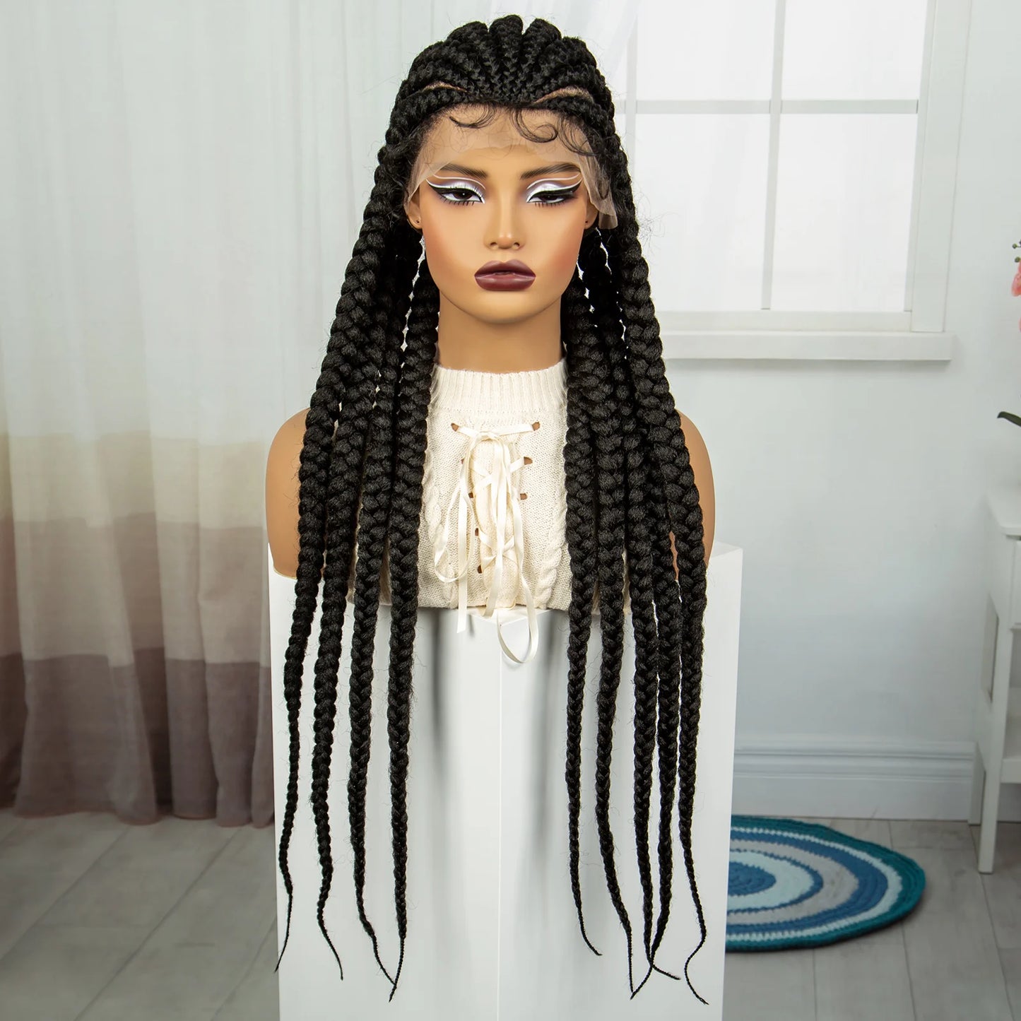 36" Cornrow Knotless Braids Wig | Full Lace Frontal | Baby Hair | Cosplay Luxegan