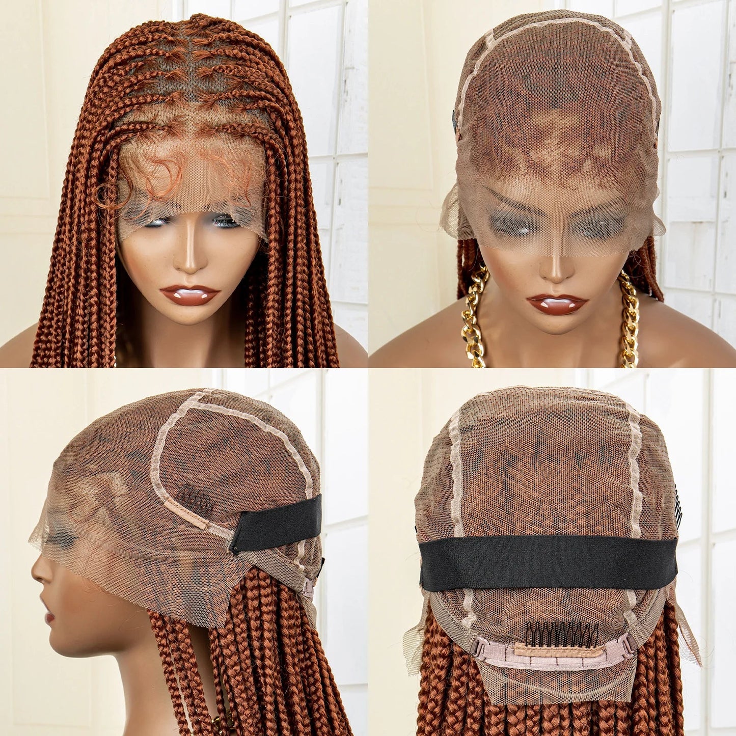 36" 613 Full Lace Knotless Box Braided Wig | Transparent HD Lace | Baby Hair | Synthetic Wig for Black Women Luxegan