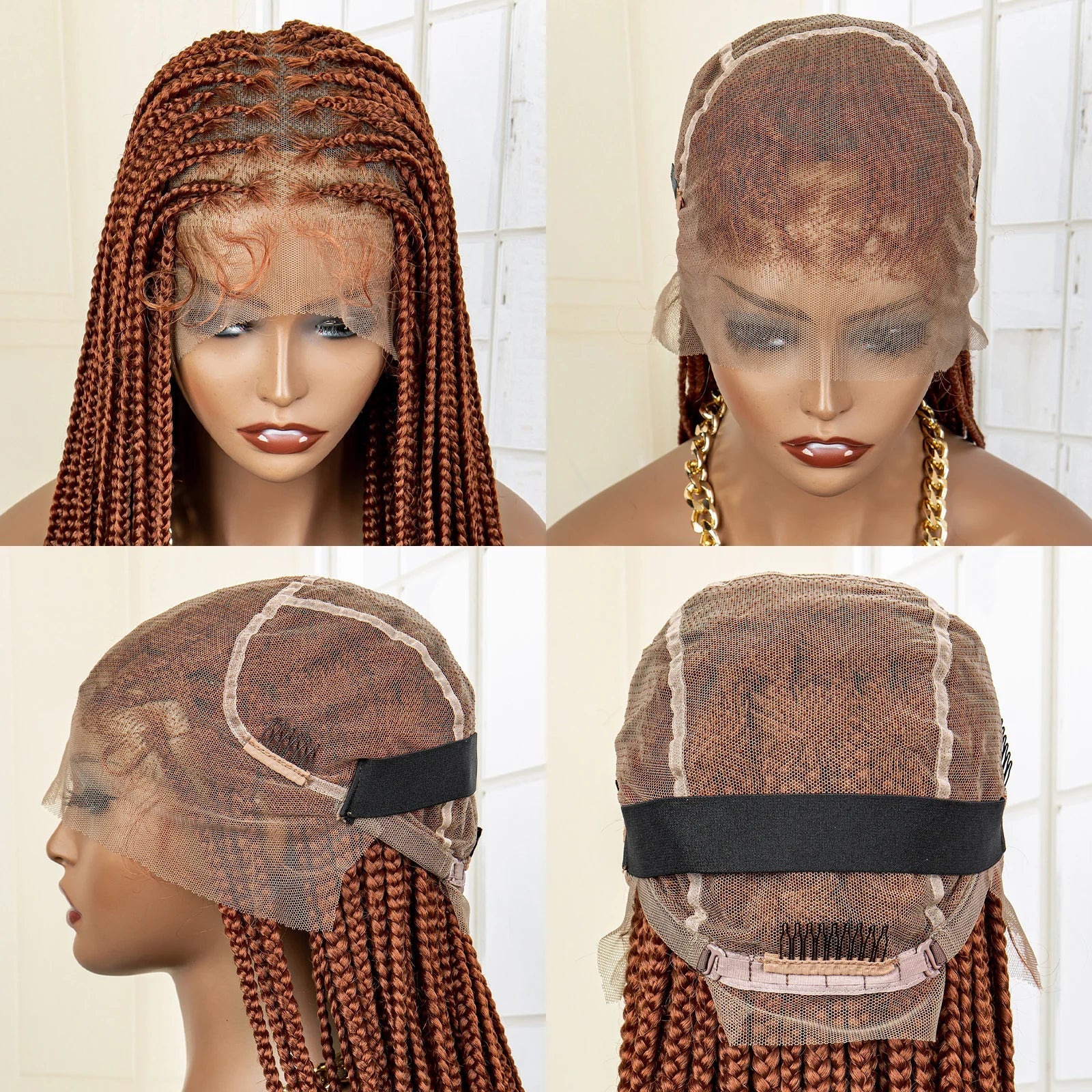 36" 613 Full Lace Knotless Box Braided Wig | Transparent HD Lace | Baby Hair | Synthetic Wig for Black Women Luxegan