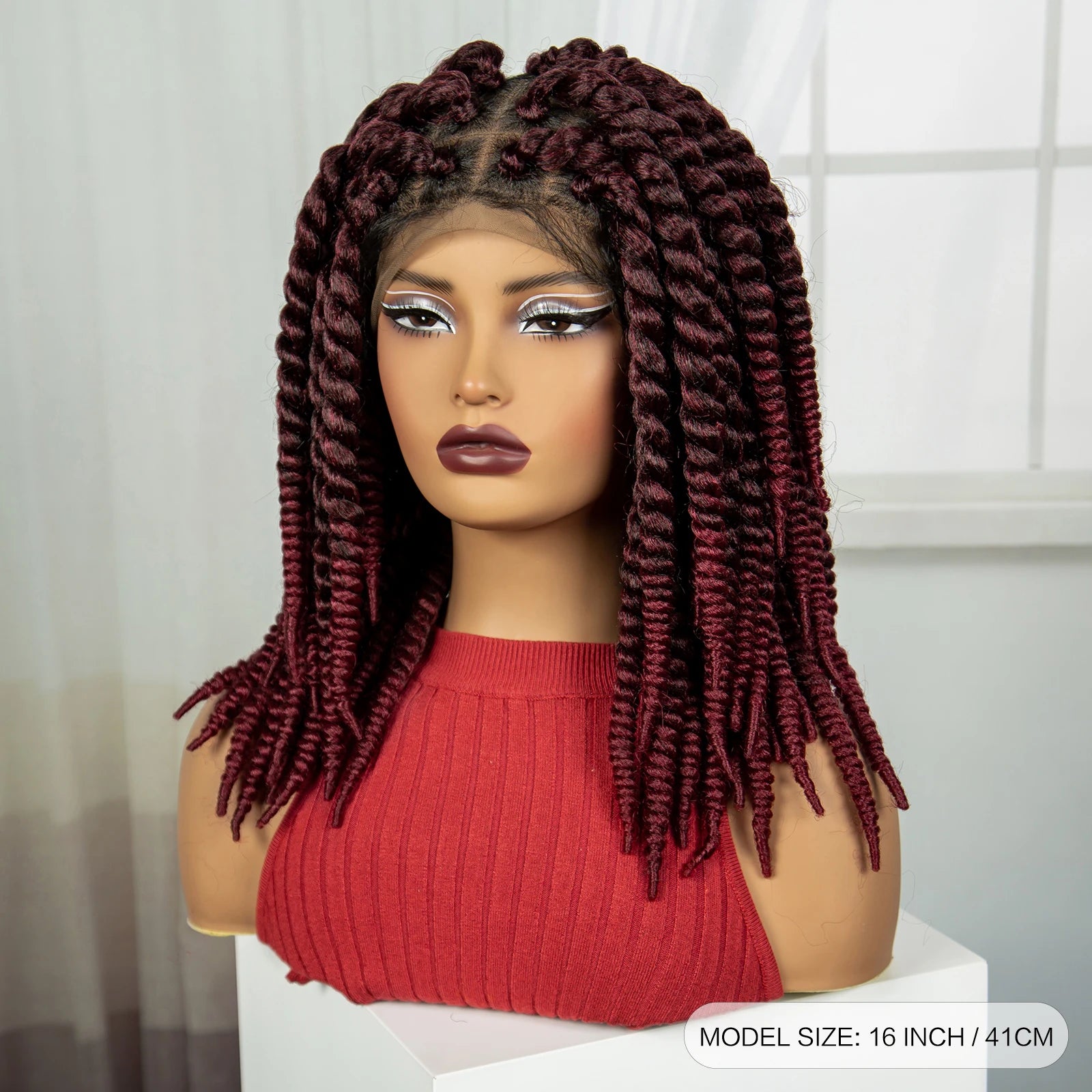 16" Knotless Box Twist Braids Wig | Full Lace | Baby Hair Luxegan