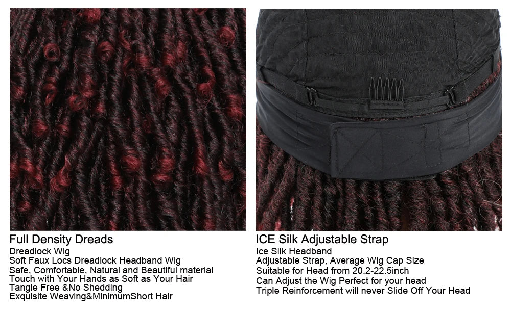 Soft Faux Locs Headband Wig - 6 Inch Ombre Dreadlock Wig for Black Women - Curly Braided Synthetic Wig with Headband - 1B, Burgundy, 27, 30, 613 Options Luxegan