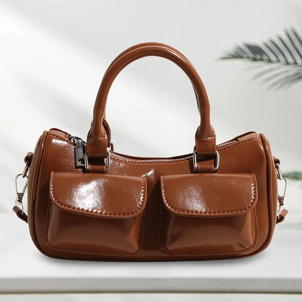 Women’s Small Top Handle Handbag | Premium PU Leather Adjustable Strap Crossbody Bag | Solid Color Casual Tote with Inner Zipper Pocket | Versatile Work & Travel Purse Luxegan