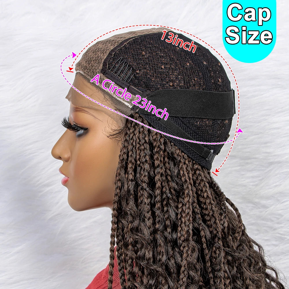 Curly End Box Braids Lace Frontal Wig with Baby Hair | Synthetic Full Lace Braided Wig for Black Women Luxegan