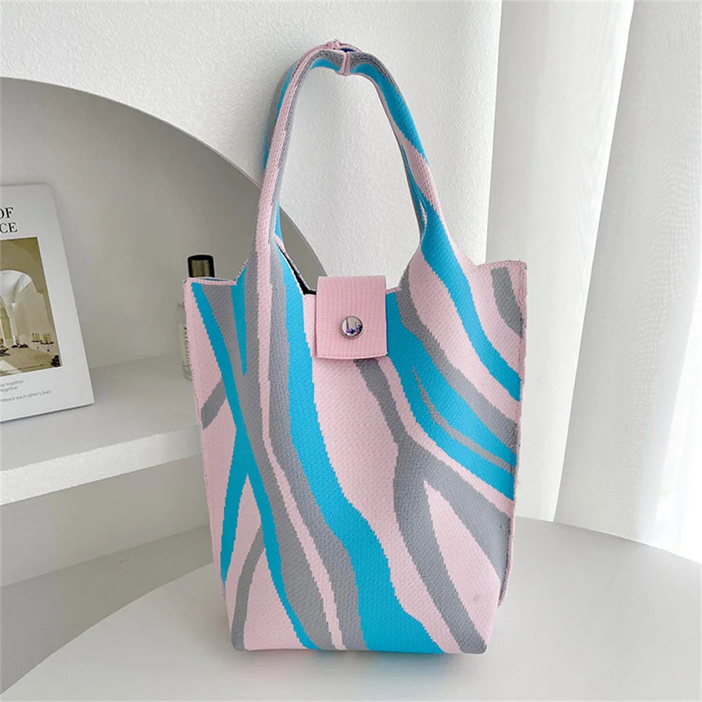 New Corrugation Knitted Handbag Girl Casual Shoulder Bag Women | Retro Large Capacity Commuter Bucket Bag Phone Keys Purse Luxegan