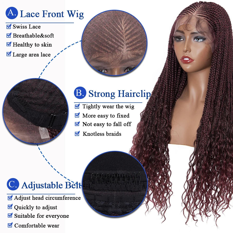 28" Knotless Box Braids Wig | Long | Lace Front | With Baby Hair | Afro Brazilian Style Luxegan