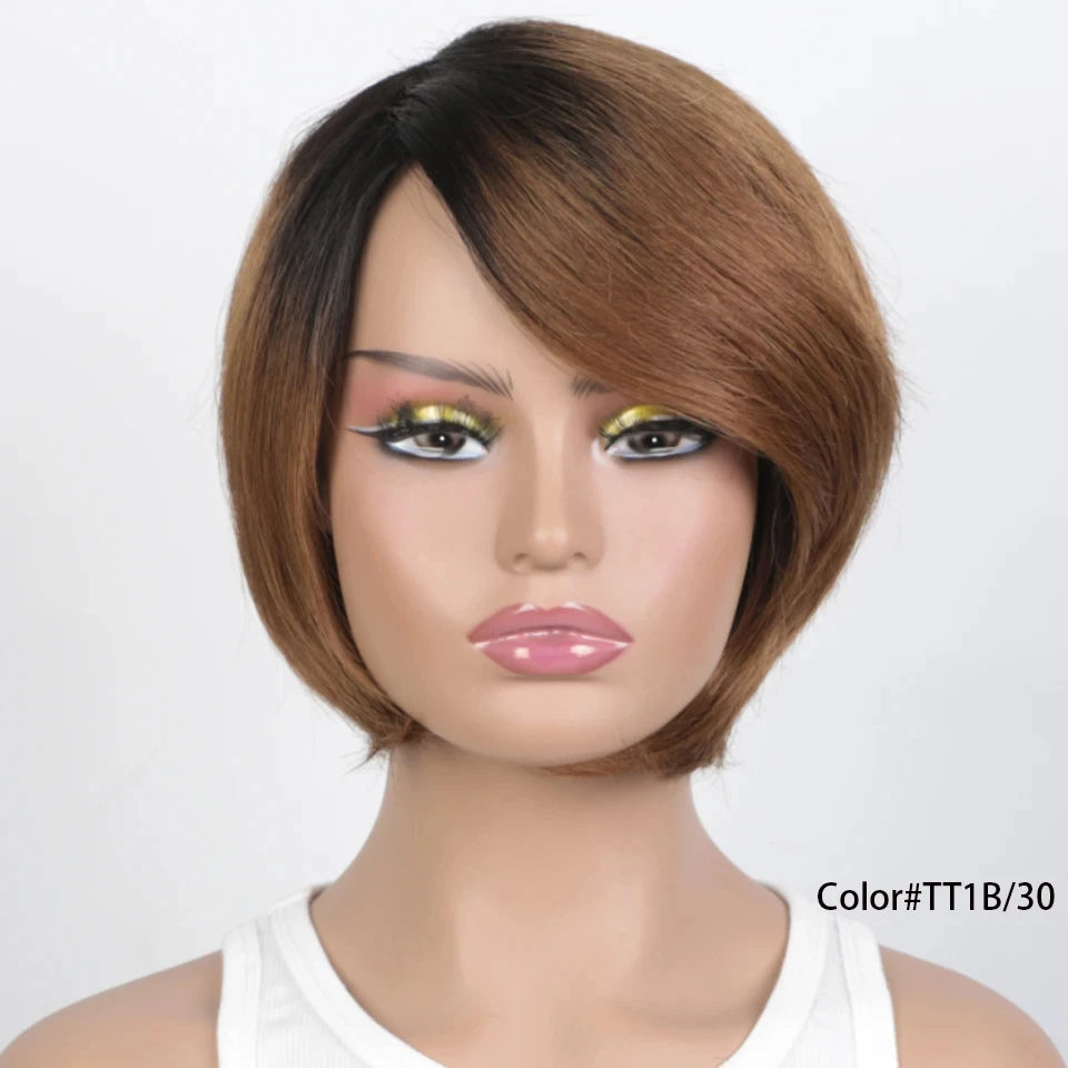 Pixie Cut Bob Wig | Straight Human Hair with Long Side Part Bangs Luxegan