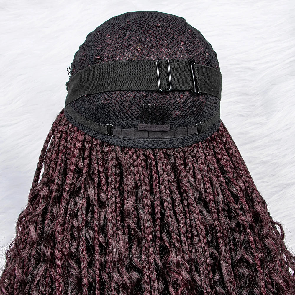 Curly End Box Braids Lace Frontal Wig with Baby Hair | Synthetic Full Lace Braided Wig for Black Women Luxegan