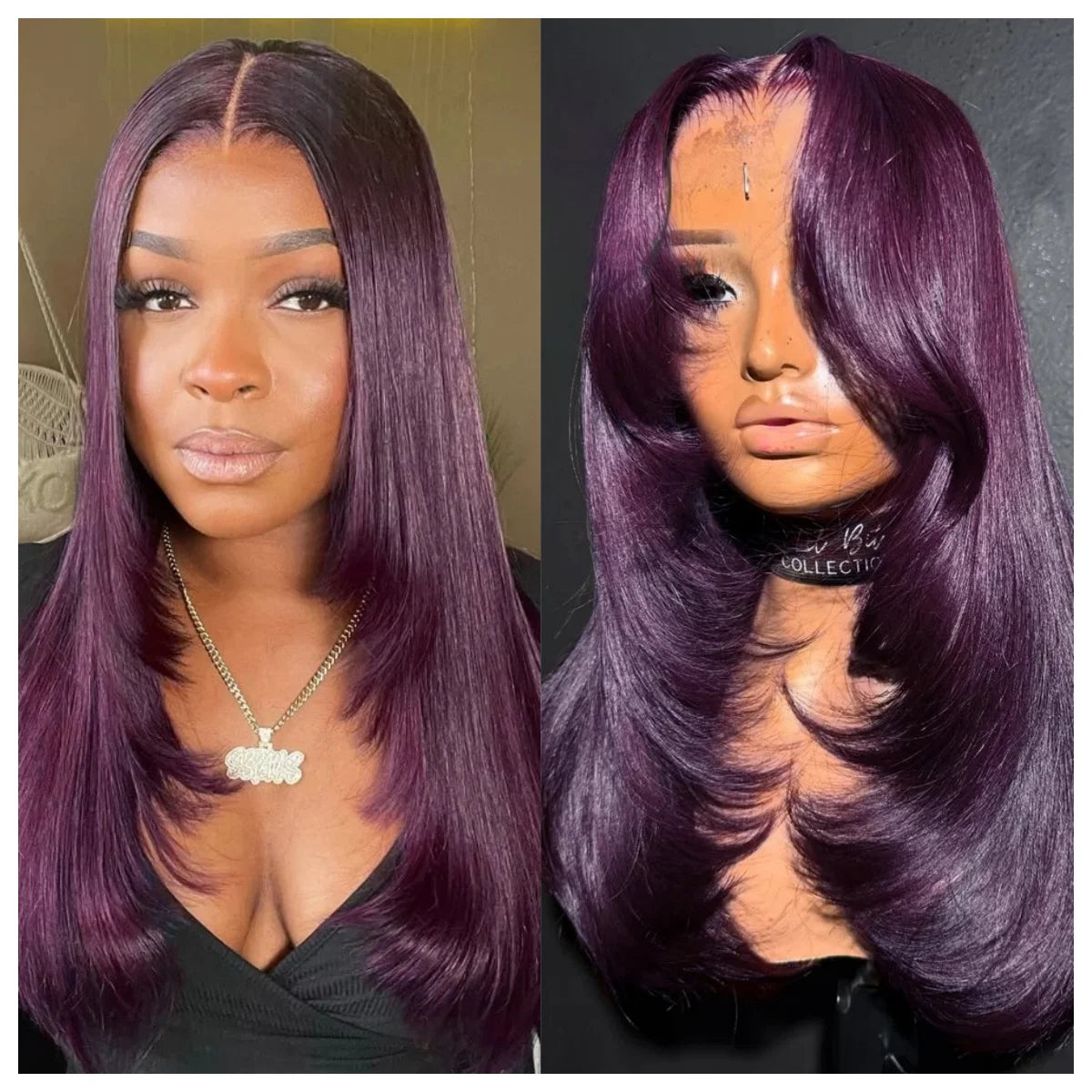 Lavender Purple Layered Straight Wig | Sophisticated 13x4 HD Transparent Lace Frontal | Elegant High-Temperature Fiber Bone Straight | "Dignified" Natural Hairline Glueless Wig for Daily Wear & Cosplay Luxegan
