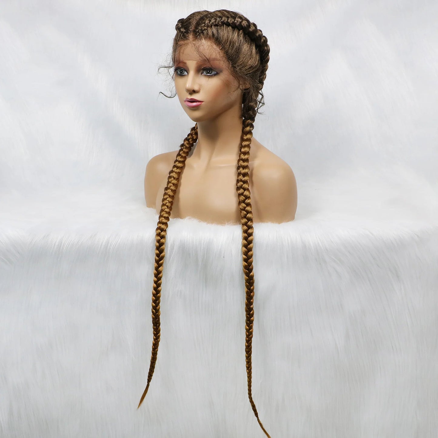 Handmade Double Dutch Cornrow Braided Wig | Natural Black Lace Front | Baby Hair | Kanekalon Synthetic Wig for Women Luxegan