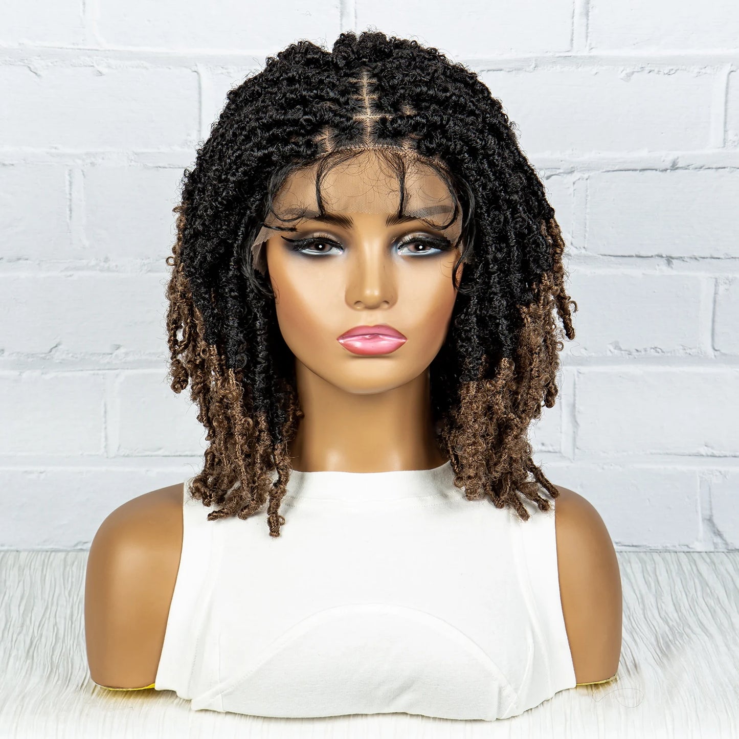Burgundy Short Faux Locs Wig | Knotless Braids | Synthetic Lace Front | With Baby Hair | For Women