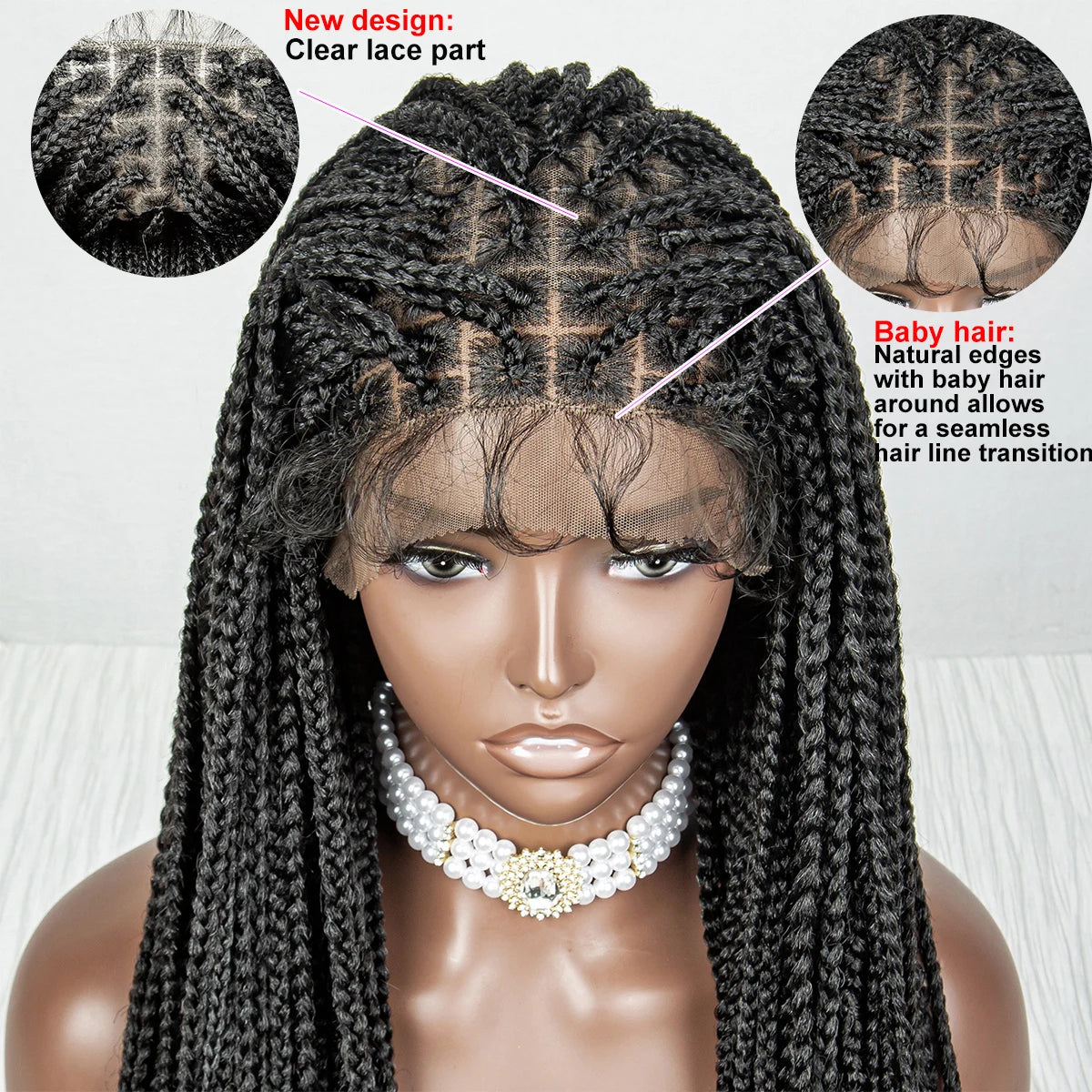 36" Water Wave Braided Wig | Lace Front | Baby Hair | Long Braids Luxegan