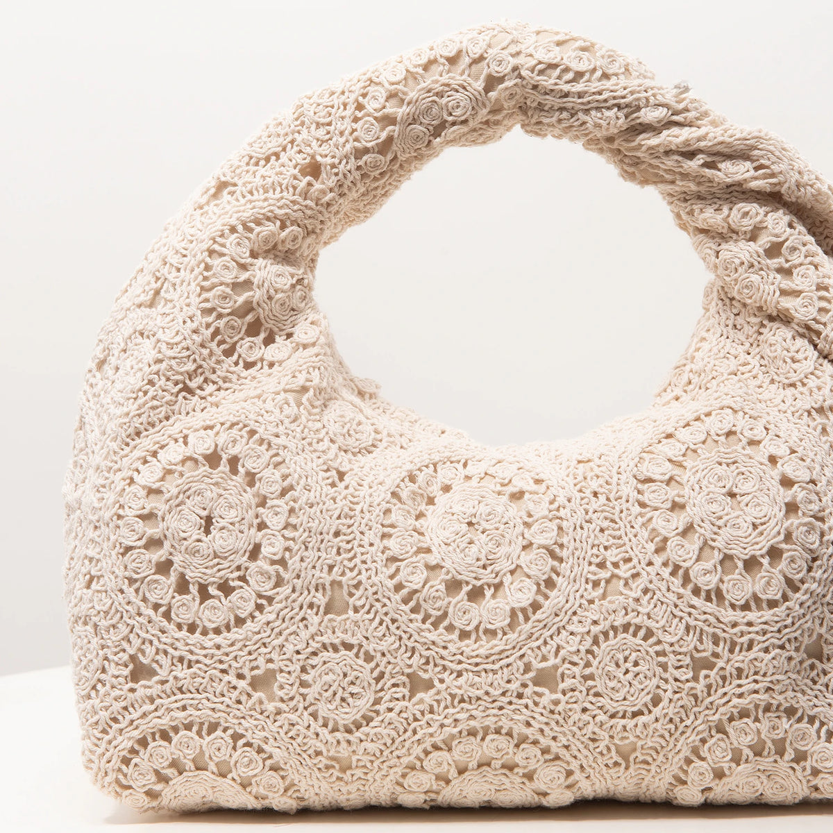 Soft Bohemian Hollow Woven Handbag | Zippered Crochet Beach Tote Luxegan