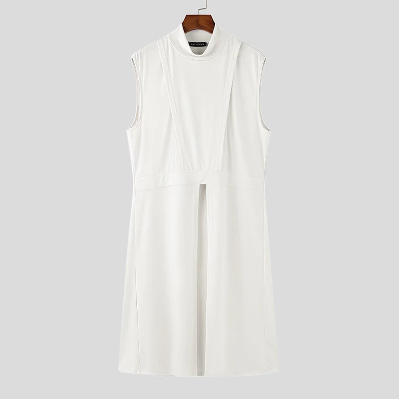 Deconstruction Semi-High Neck Tank Top | Sophisticated City Walk Sleeveless Silhouette | Elegant "Long-Style" Solid Vest | "Dignified" Jersey Knit Streetwear for Radiant Versatile Styling Luxegan